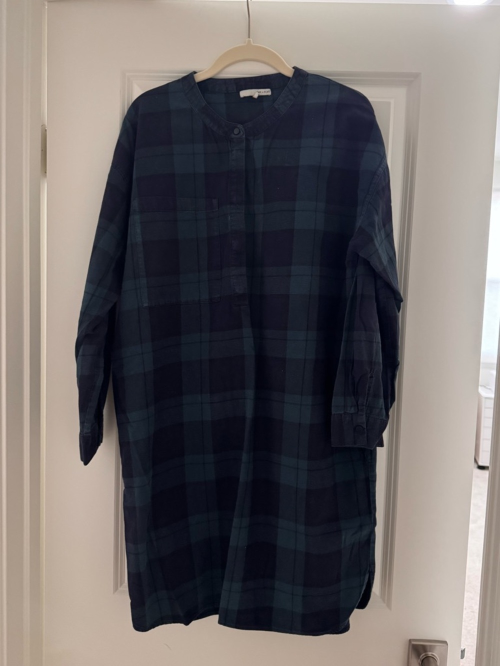 OAK + FORT Navy and Forest Green Plaid Tunic Size M